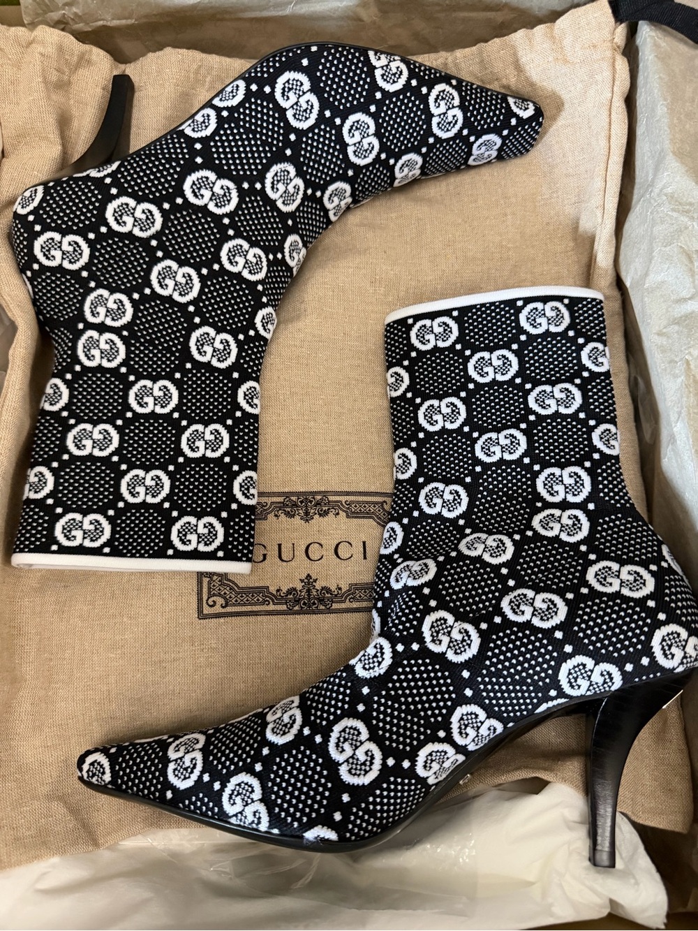 Gucci Black & White GG Logo Stretch Sock Boot